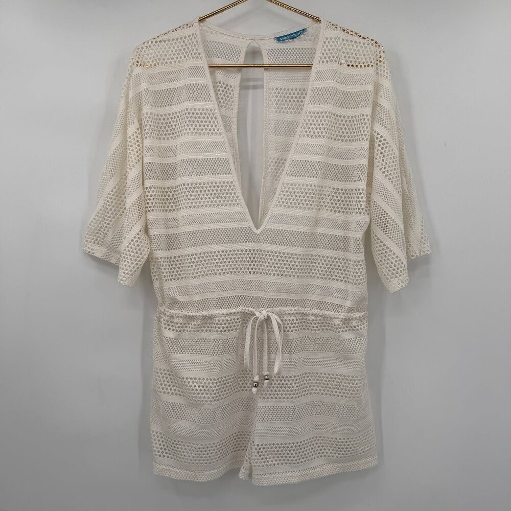 Blue Island White Crochet Lace Romper Women’s Small V-Neck Beach Cover Up